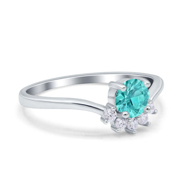 Art Deco V Chevron Engagement Ring Round Simulated Paraiba Tourmaline CZ 925 Sterling Silver